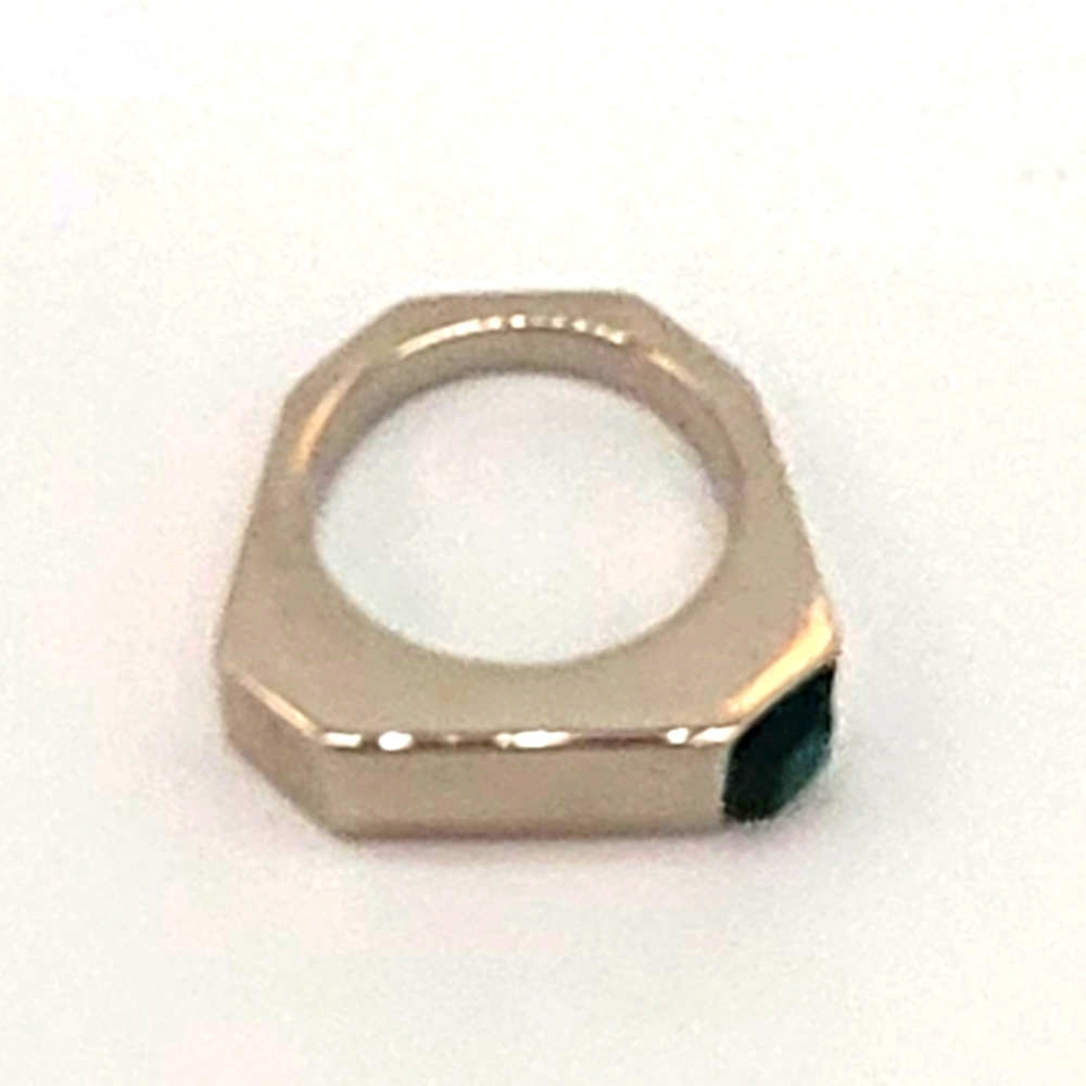 Vita Fede Octagon Green Stone 24k White Gold-Plated Ring New